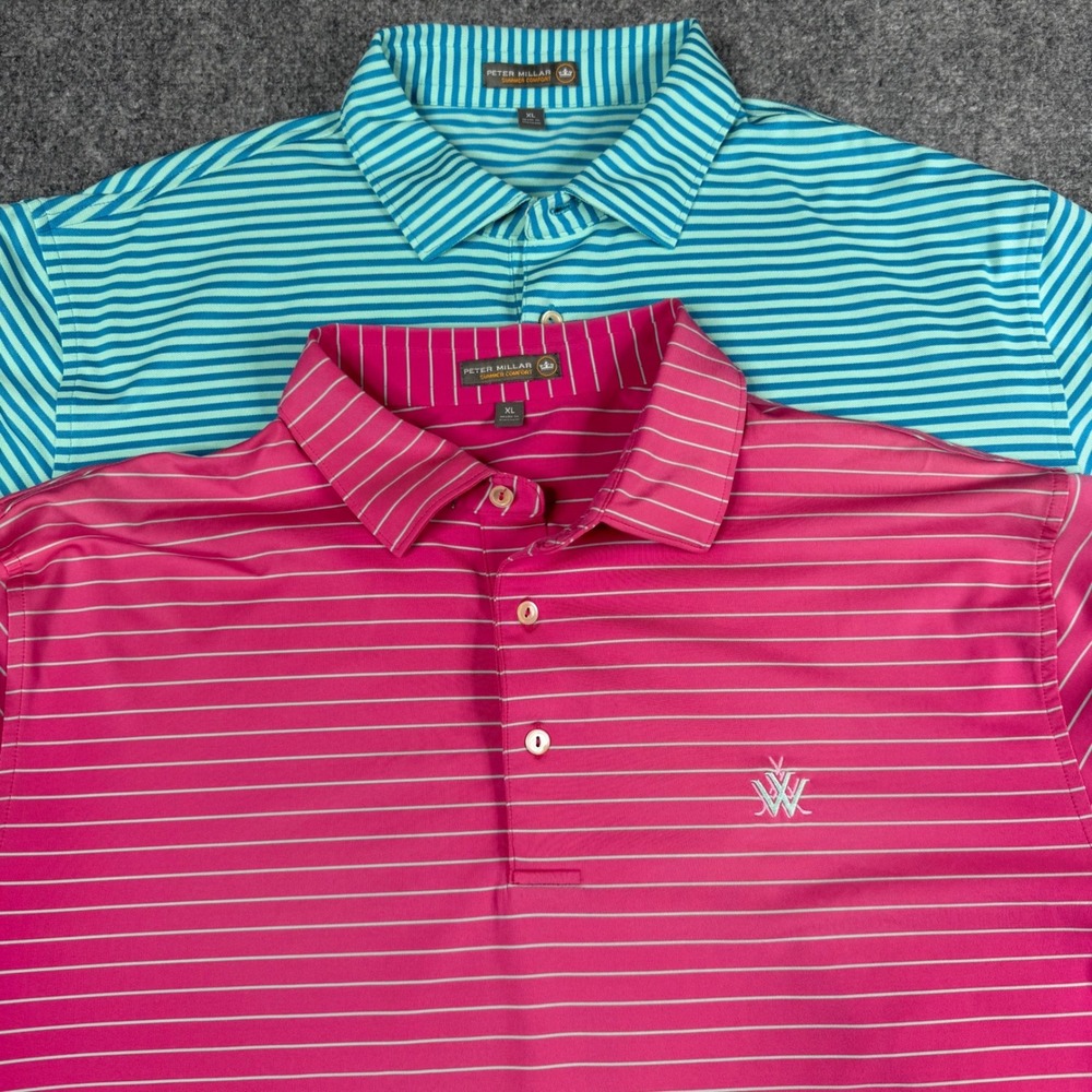 Peter Millar Summer Comfort Polo Shirt Lot of 2 Mens XL Pink/Blue Striped